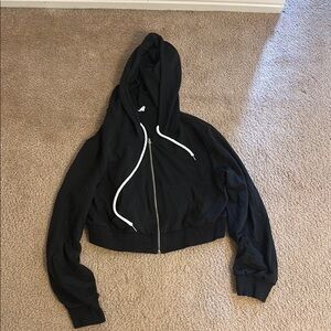Black Cropped Zip-Up Hoodie